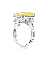 Suzy Levian New York Gala Collection Sterling Silver Large Firework Emerald-Cut Cubic Zirconia Trillion Accent 3-Stone Ring