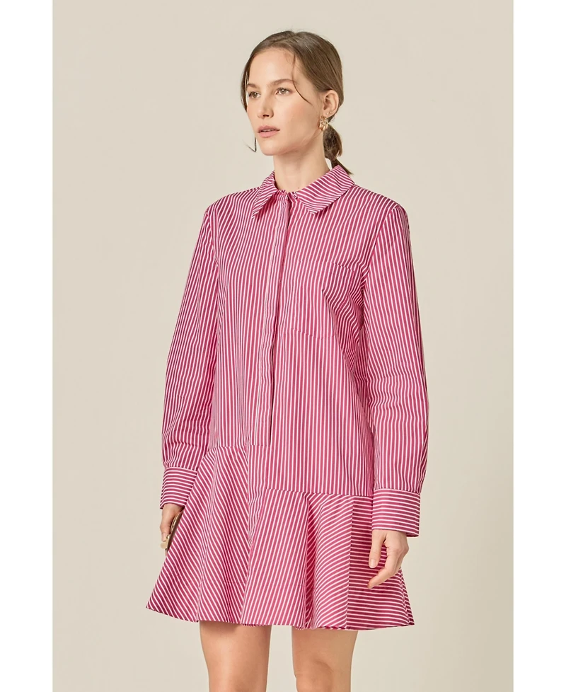 English Factory Women's Stripe Collar Flared Skirt Dress