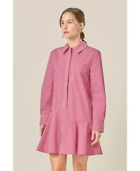 English Factory Women's Stripe Collar Flared Skirt Dress