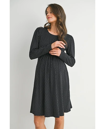Hello Miz Maternity Long Sleeve Crewneck Polka Dot Dress
