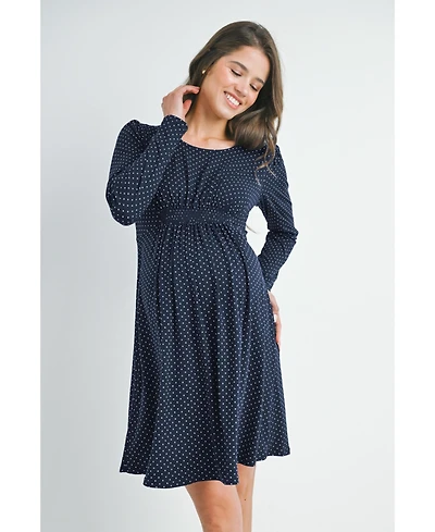 Hello Miz Maternity Long Sleeve Crewneck Polka Dot Dress