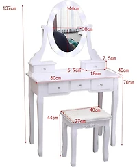 gaomon Vanity Desk With Mirror And Lights, Wood Makeup Dressing Table Oval & Stool,3 Colors Lighting Modes,Modern Bedroom W