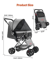 Cozito 4-Wheel Pet Stroller with Reversible Handle, Holds up to 44 lbs