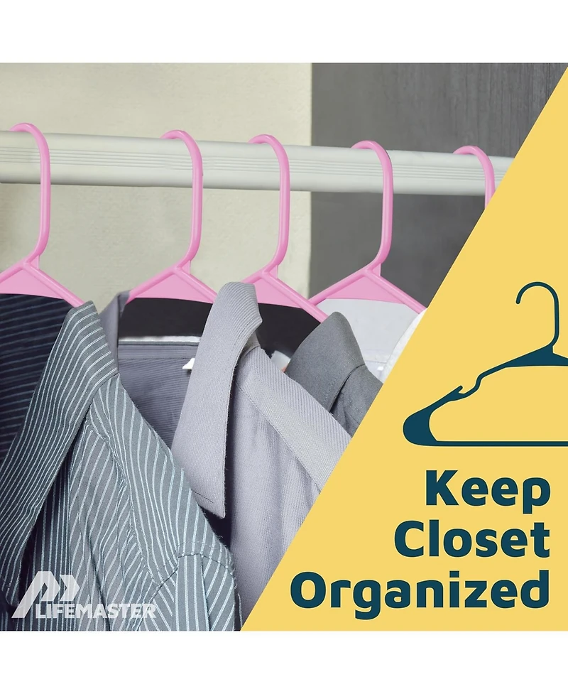 Lifemaster pink plastic hangers with nonslip grooves and spacesaving design, hold up to 5 lbs ideal for clothes, dresses & coats pack of 120.