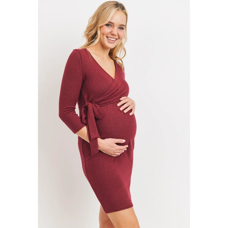 Hello Miz Maternity V Neck Wrap 3/4 Sleeve Nursing Dress