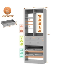 Aheaplus 28'' Freestanding Closet Storage System with 2 Drawers, Tower Hanging Rod, Shelves & Adjustable Shoe Racks
