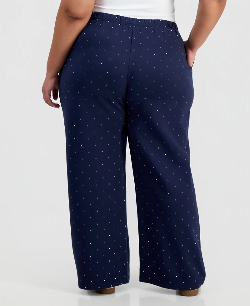 Planet Gold Trendy Plus Dot-Print Wide-Leg Fleece Pants