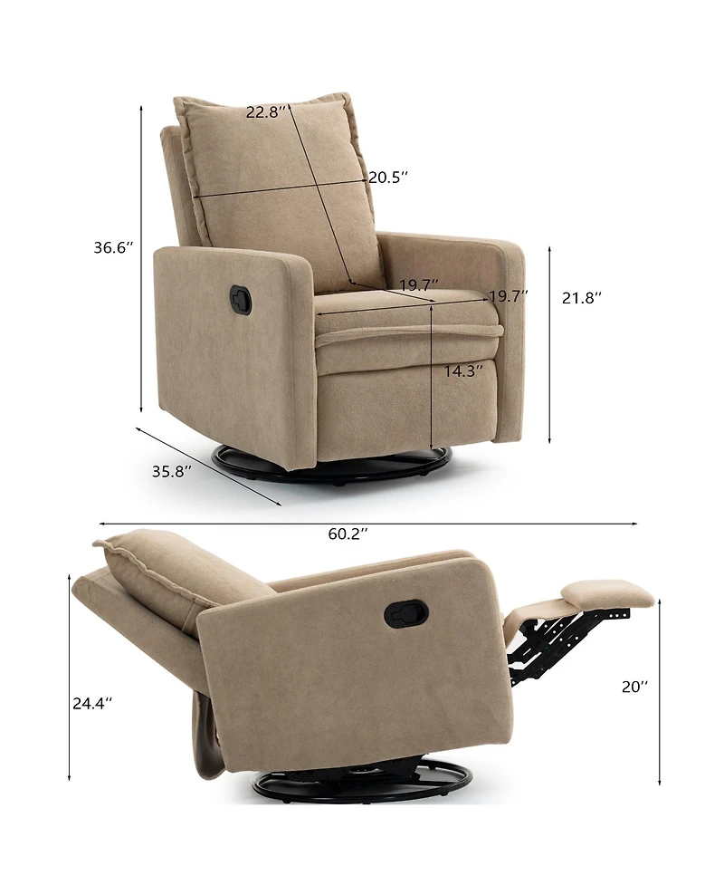 Boyel Living Short Plush Armchair Sofa Manual Button Recliner Chair, Camel