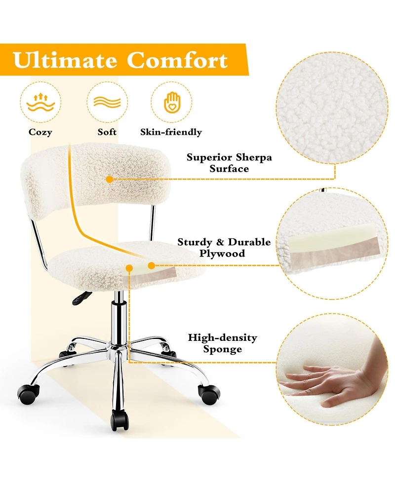 Ecooso Computer Desk Chair Adjustable Sherpa Office Chair Swivel Vanity Chair