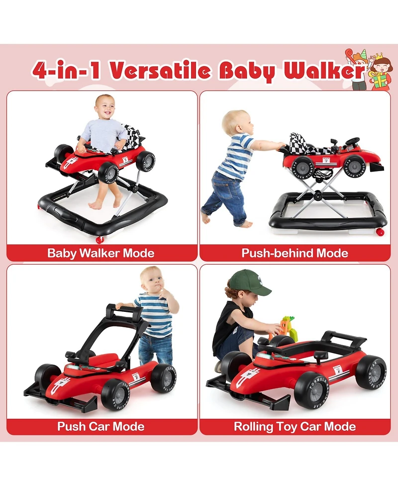 Slickblue Toddler 4-in-1 Push Walker Activity Center Height Adjustable with Music