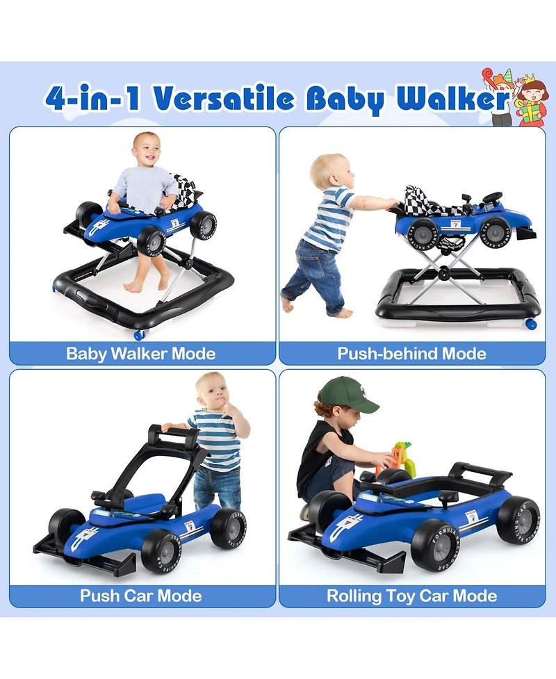 Slickblue Toddler 4-in-1 Push Walker Activity Center Height Adjustable with Music