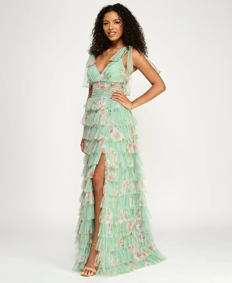 B Darlin Women's Wide Straps Ties V-Neck Gown