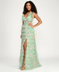 B Darlin Women's Wide Straps Ties V-Neck Gown