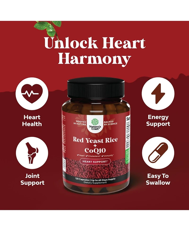 Nature's Craft Red Yeast Rice + CoQ10 Capsules, Nature's Craft, 120ct