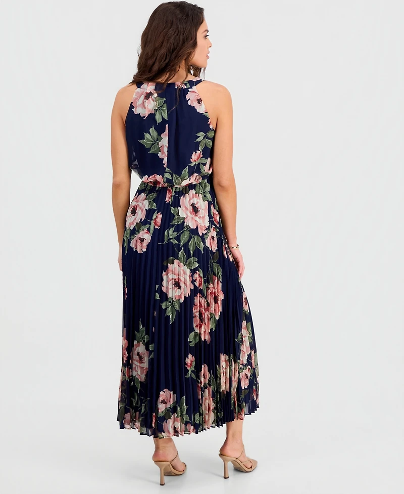 Robbie Bee Petite Printed Halter Pleated Maxi Dress