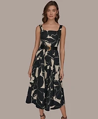 Donna Karan New York Petite Sleeveless Belted Midi A-Line Dress