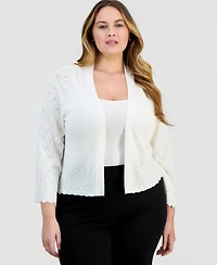 Robbie Bee Plus Pointelle-Pattern Open-Front Shrug