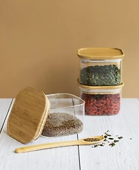 Pebbly Square Glass Canisters With Bamboo Lid, Set of 3