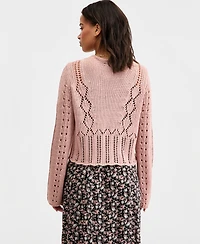 Lucky Brand Women's Cotton Pointelle Cropped Cardigan