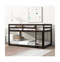 Cesicia Bunk Bed with Ladder Solid Rubber Wood Floor Storage & Guardrails