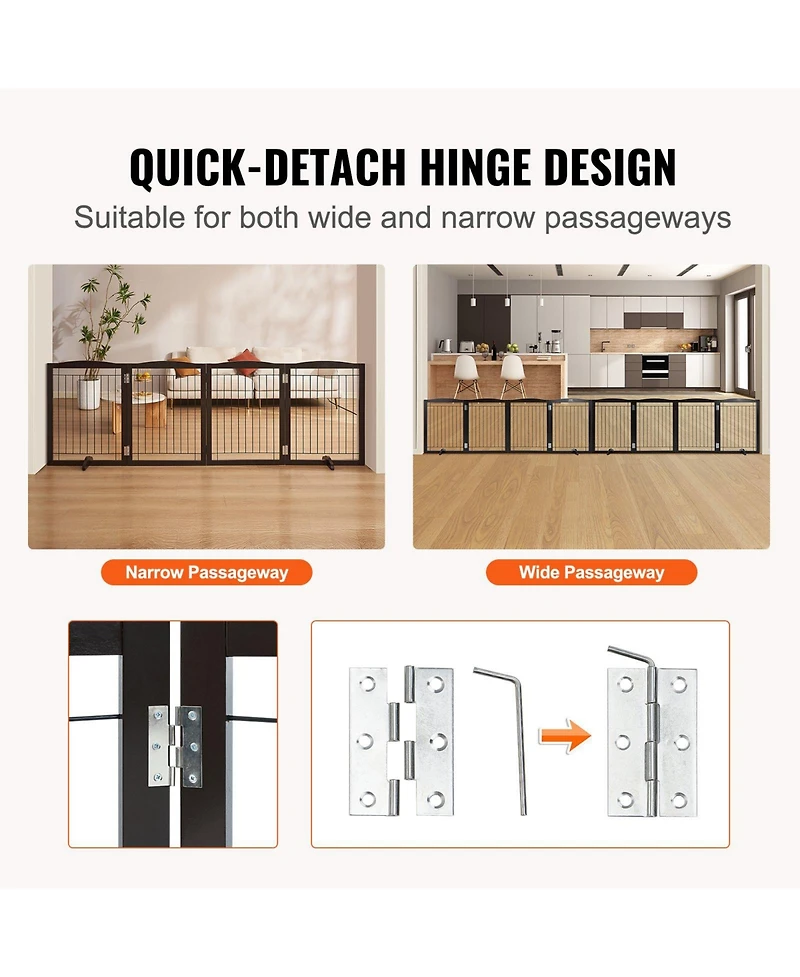 Cozito 4-Panel Foldable Freestanding Pet Gate, 96.5" W x 32" H