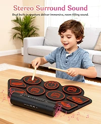 Sugift Kids Roll-Up Electronic Drum Set with Speakers, Headphone Jack & Foot Pedals