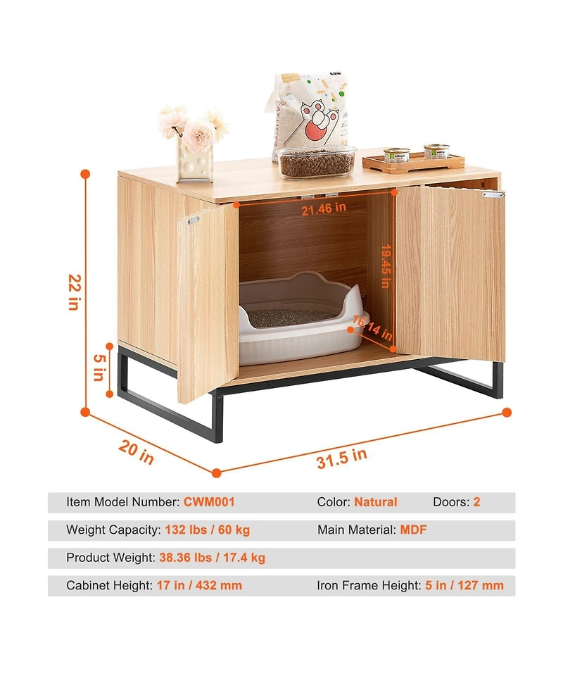Cozito Wooden Cat Litter Box Enclosure with Metal Legs
