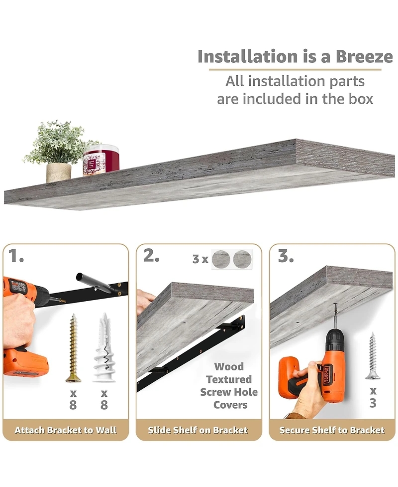 Sorbus 2-Pack 55" Wall Mounted Floating Shelves for Any Room