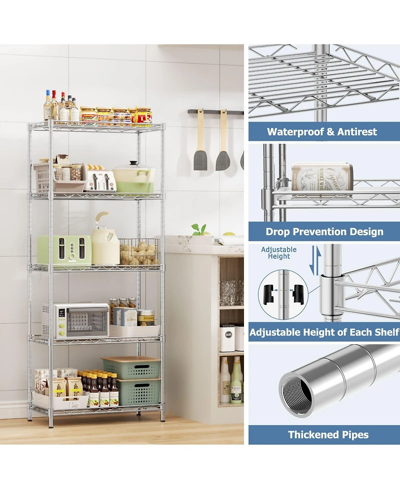 Lovmor 5-Tier 21 in W x 59 in H x 12 in D Height Adjustable Garage Wire Shelving Unit
