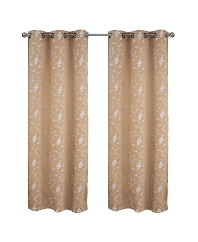 Rt Designer Collection Lilian Embroidered Blackout Luxurious Decorative Grommet Curtain Panel 54" x 84" Taupe