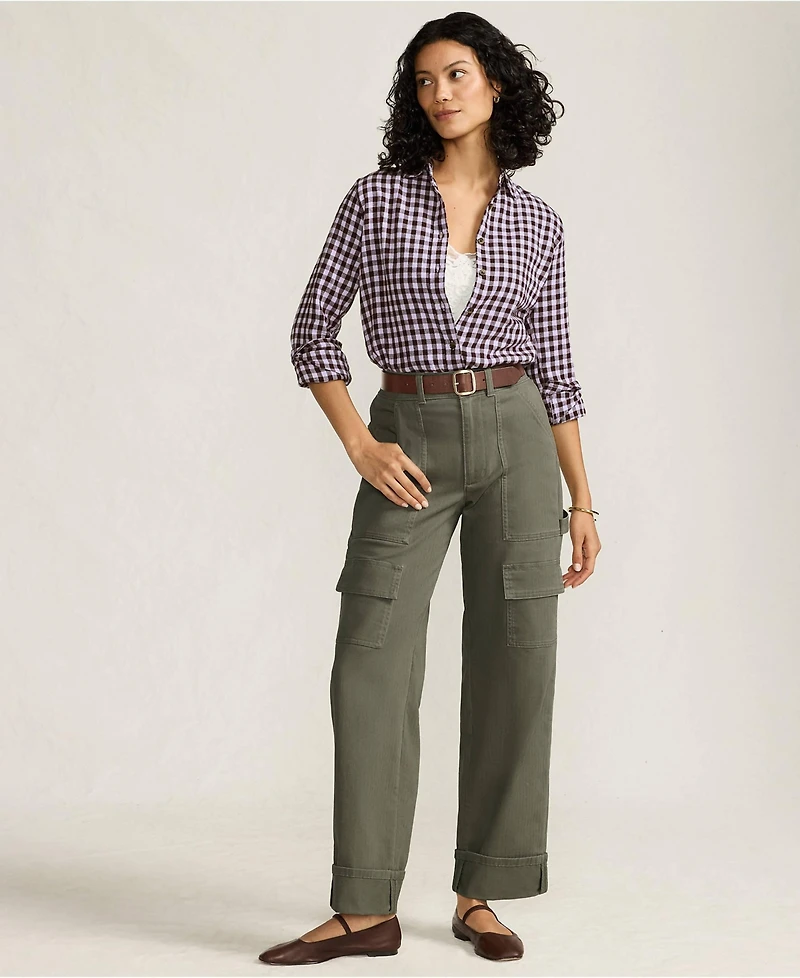 Lands' End Women's Chino Mid Rise Straight Leg Cargo Ankle Pants