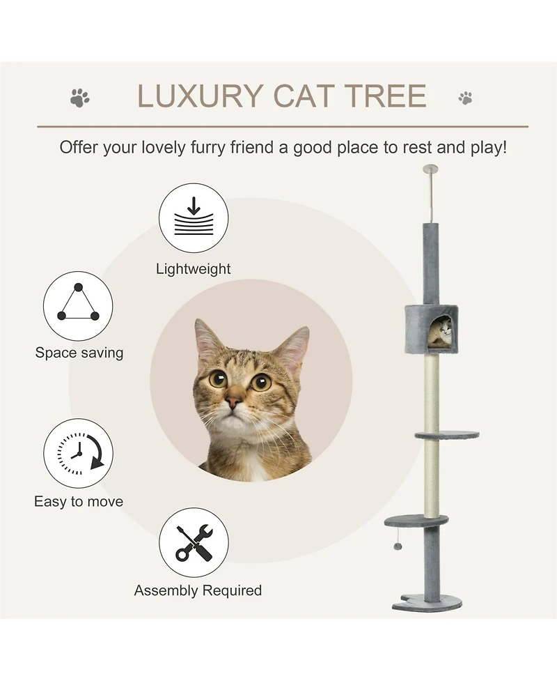 Aostirmotor 85.5" Cat Tree with Scratching Post, Hanging Balls