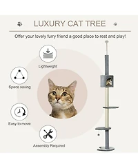 Aostirmotor 85.5" Cat Tree with Scratching Post, Hanging Balls