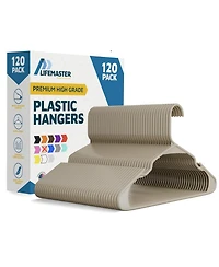 Lifemaster heavy-duty ivory hangers with non-slip grooves, space-saving, hold 5 lbs for clothes & dresses, 120-pack.