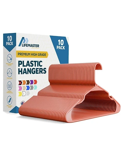 Lifemaster heavy-duty plastic hangers for clothes, dresses & coats non-slip grooves, space-saving design, holds 5 lbs -pack