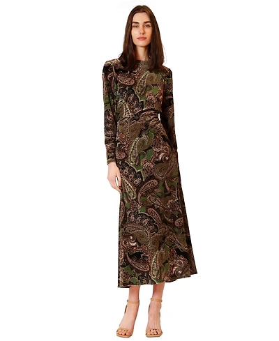 julia jordan Women's Midi Velvet Printed Long-Sleeve Dress