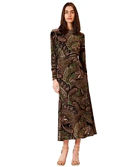julia jordan Women's Midi Velvet Printed Long-Sleeve Dress