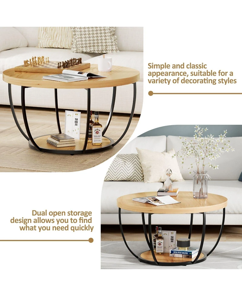 Lovmor Modern 2 Tier Round Coffee Table Space Saving Accent for Living Room