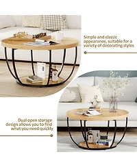 Lovmor Modern 2 Tier Round Coffee Table Space Saving Accent for Living Room