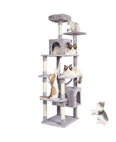 Cozito 72" Multi-Level Cat Tree with 2 Condos, Light Gray
