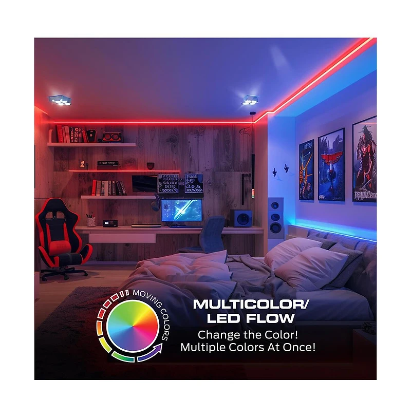 Monster Cable 100 Ft Ir Remote-Controlled Rgb+Ic Indoor Led Light Strip with Dynamic Color Flow Effects & Sound Reactive Modes