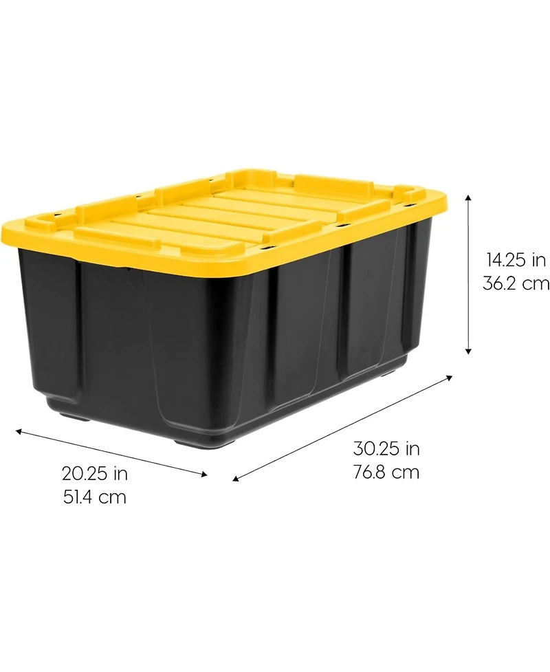 Iris Usa 27 Gallon Heavy Duty Truck Bed Toolbox Storage Tote Bins with Lids, Garage Organization, Black/Yellow, 2 Pk