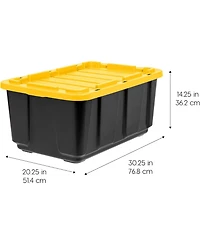 Iris Usa 27 Gallon Heavy Duty Truck Bed Toolbox Storage Tote Bins with Lids, Garage Organization, Black/Yellow, 2 Pk