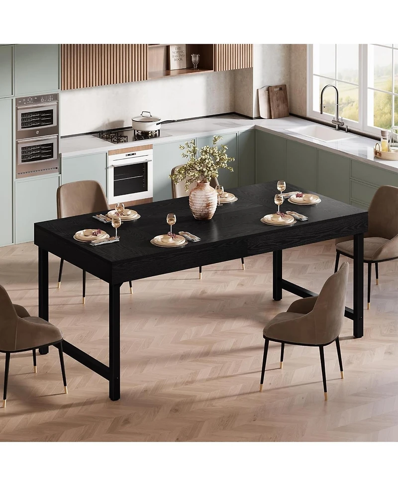 Tribesigns Farmhouse Dining Table for 4-6 People, 55 Inches Industrial Rectangular Kitchen Dinner