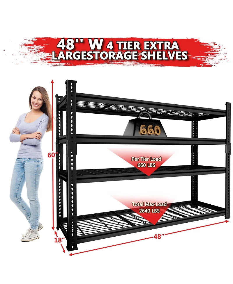 Lovmor 4-Tier 48 in W x 60 in H x 18 in D Adjustable Heavy Duty Metal Shelving Unit