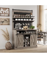gaomon 75 Inch Farmhouse Coffee Bar Cabinet with Sliding Barn Doors, Storage Buffet Sideboard with Adjustable Shelves