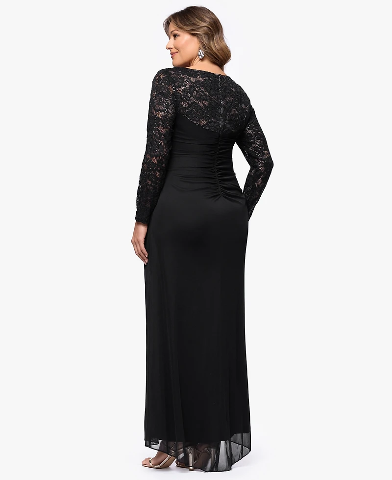 B&A By Betsy and Adam Plus Long-Sleeve Lace Back Sheath Dress