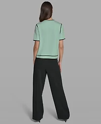 Karl Lagerfeld Paris Petite Short-Sleeve Tipped Sweater