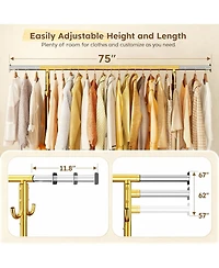 Raybee 75" W Heavy Duty Clothes Rack Load 450 Lbs, Metal Garment Storage with Shelf, Lockable Wheels & Anti-Slip Stoppers, Rolling Clothing Rack