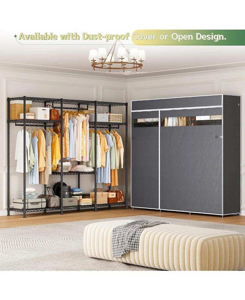 Raybee Clothes Rack with Cover, Clothing Racks for Hanging Clothes with Adjustble Shelves